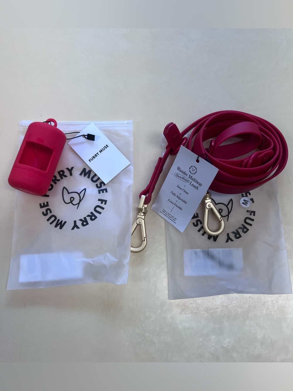 NWT Furry Muse Multiway Leash & Poop Bag Holder Cherry